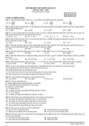 4 Đề thi học kỳ I môn Vật lý Lớp 9 - Năm học 2019-2020 (Có đáp án)